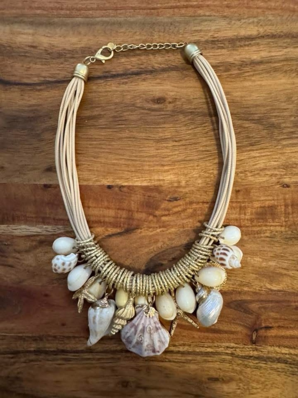 Handmade Beige Shell Statement Necklace - Beach Charm NWOT